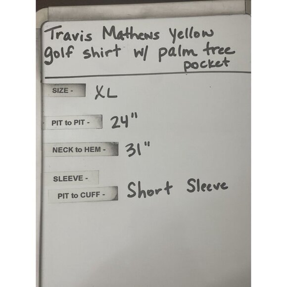 Travis Mathew Men's Size XL Yellow Golf Polo W/ Palm Tree Pocket Accent - Picture 6 of 6